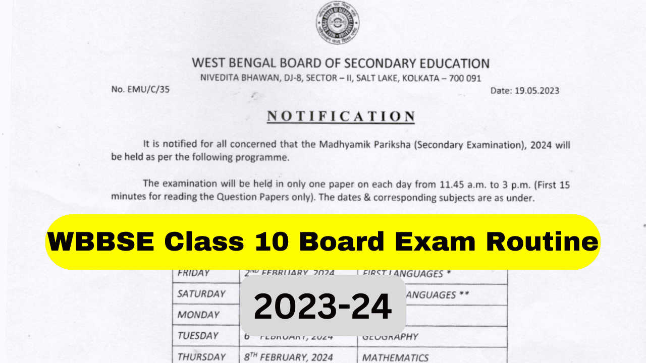2024 board exam date class 10 wbbse routine